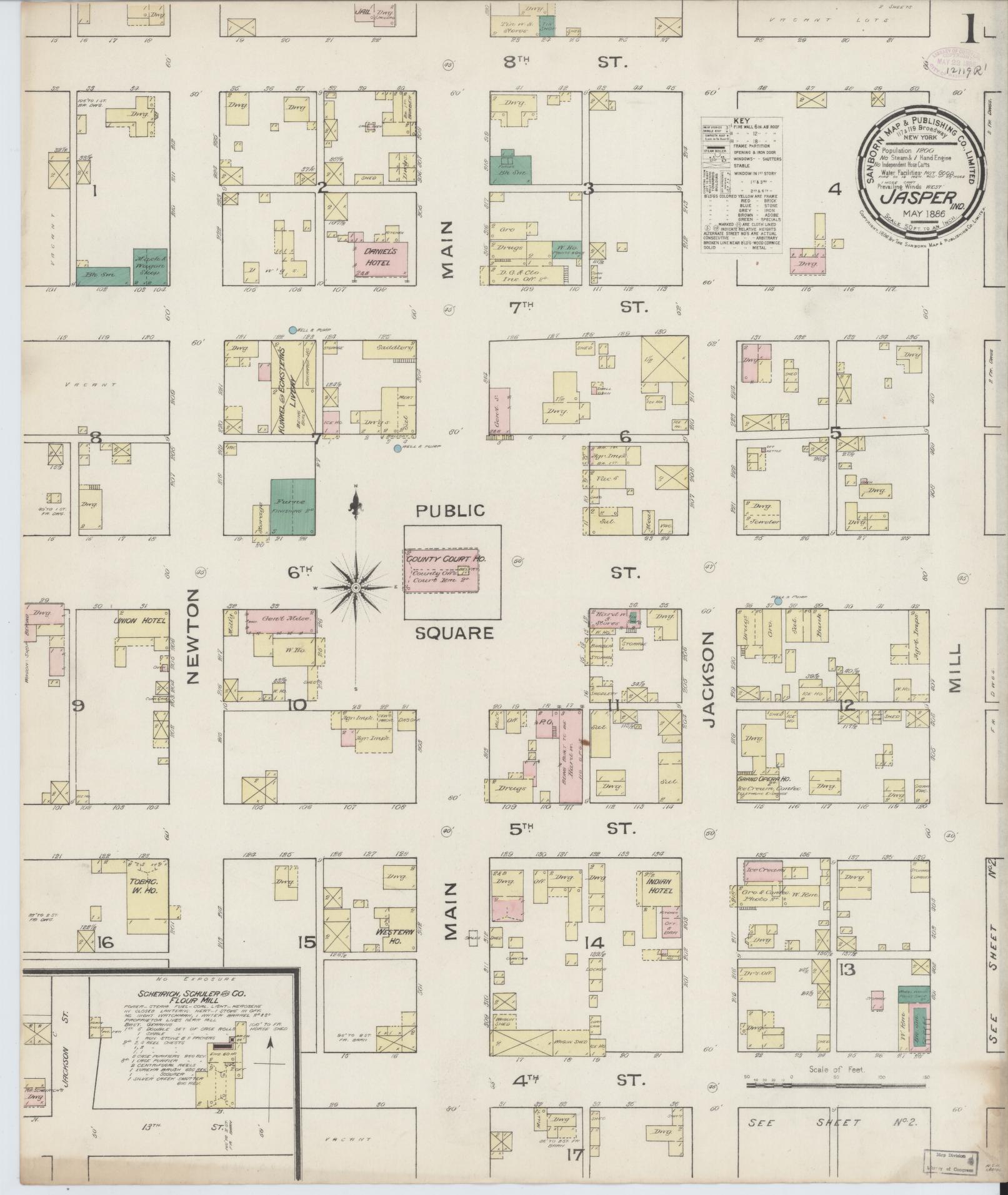 Sanborn Fire Insurance Map from Jasper, Dubois County, Indiana (1886), Sheet #0001 - Historic Sanborn Fire Insurance Map Print, vintage old map wall art, antique decor, genealogy gift, Indiana Indiana map