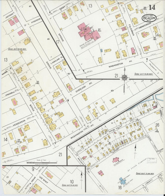 Sanborn Fire Insurance Map from Beacon, Dutchess County, New York (1919), Sheet #0014 - Historic Sanborn Fire Insurance Map Print, vintage old map wall art, antique decor, genealogy gift, New York New York map