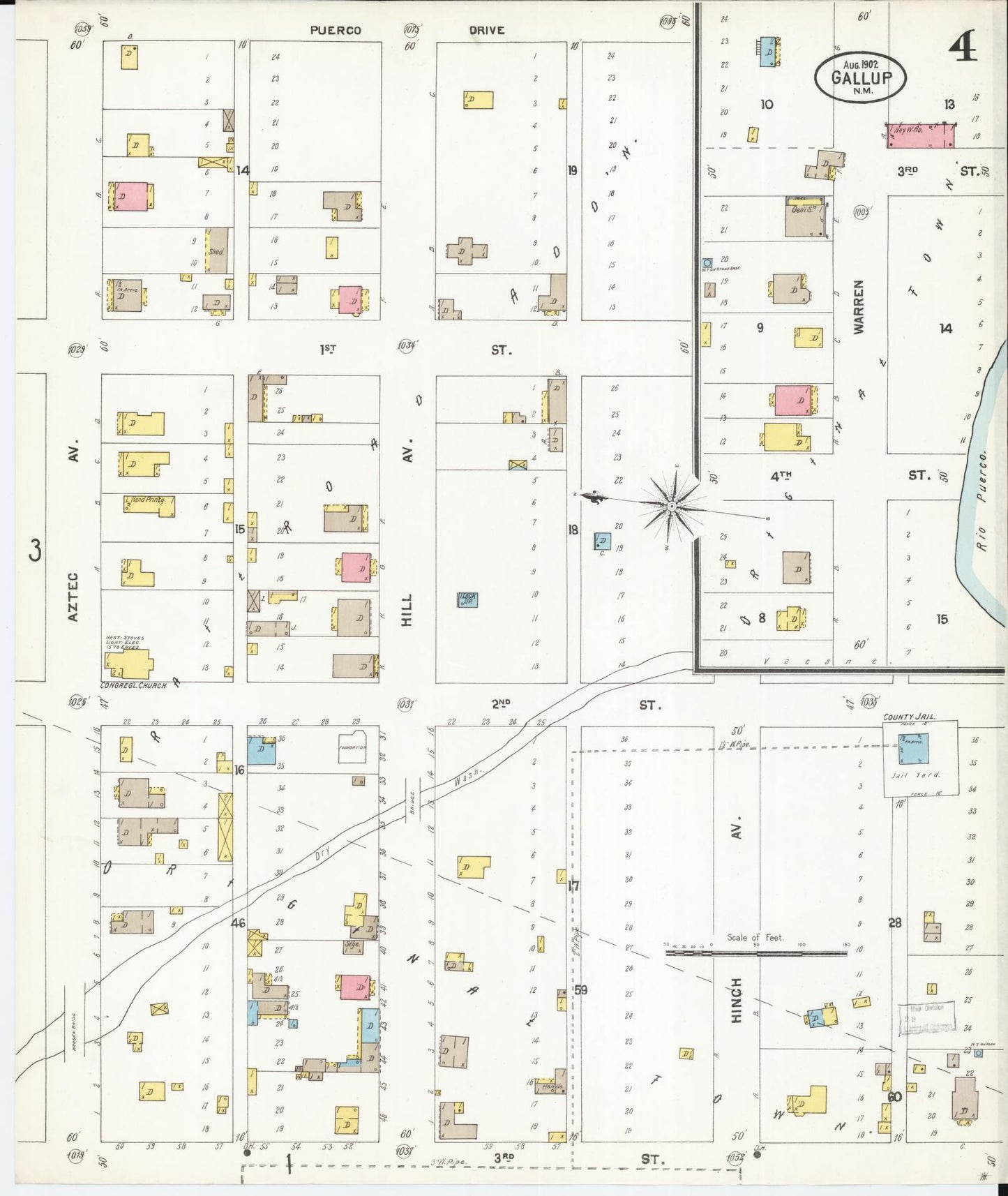 Sanborn Fire Insurance Map from Gallup, Mckinley County, New Mexico (1902), Sheet #0004 - Historic Sanborn Fire Insurance Map Print, vintage old map wall art, antique decor, genealogy gift, New Mexico New Mexico map