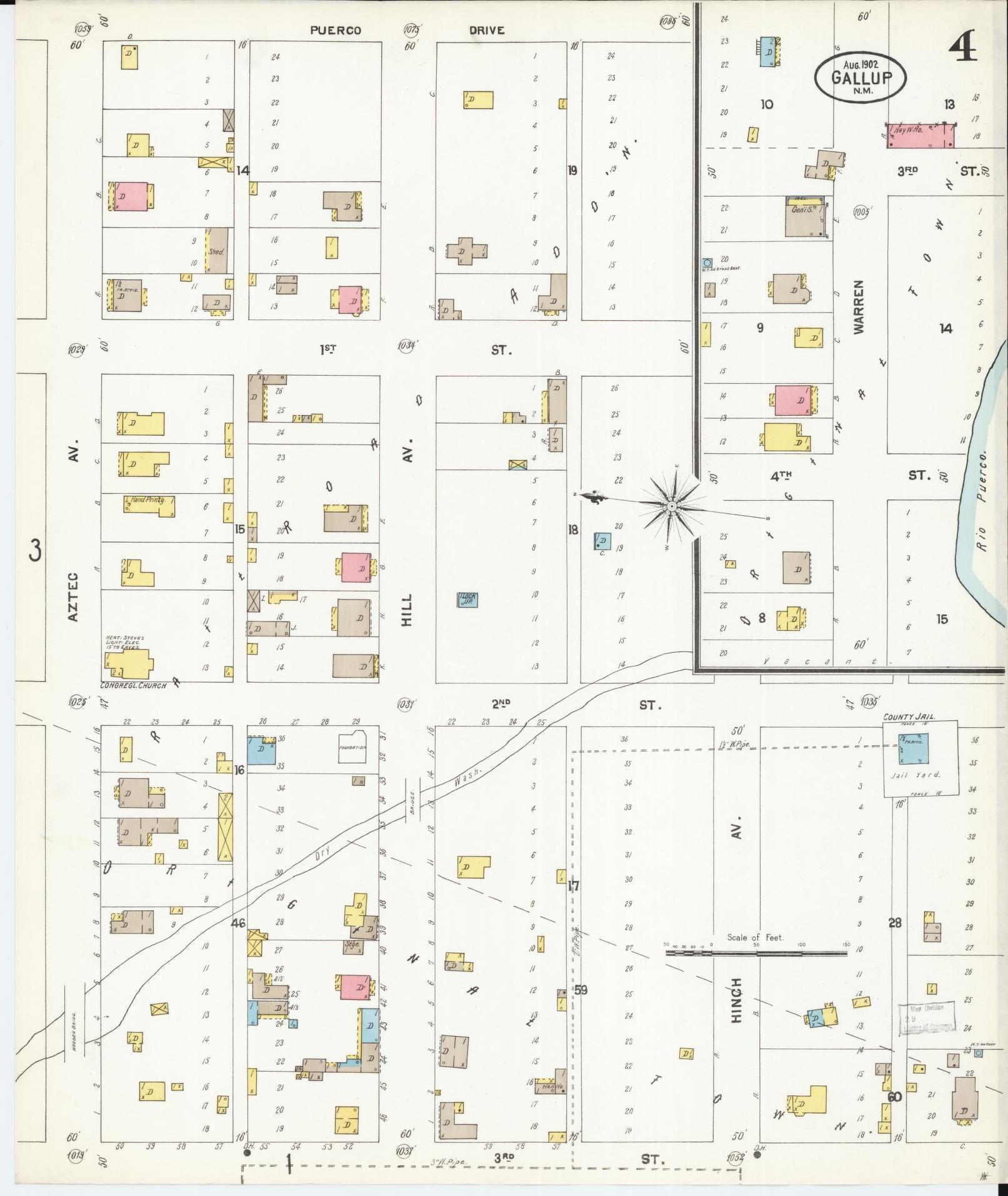 Sanborn Fire Insurance Map from Gallup, Mckinley County, New Mexico (1902), Sheet #0004 - Historic Sanborn Fire Insurance Map Print, vintage old map wall art, antique decor, genealogy gift, New Mexico New Mexico map