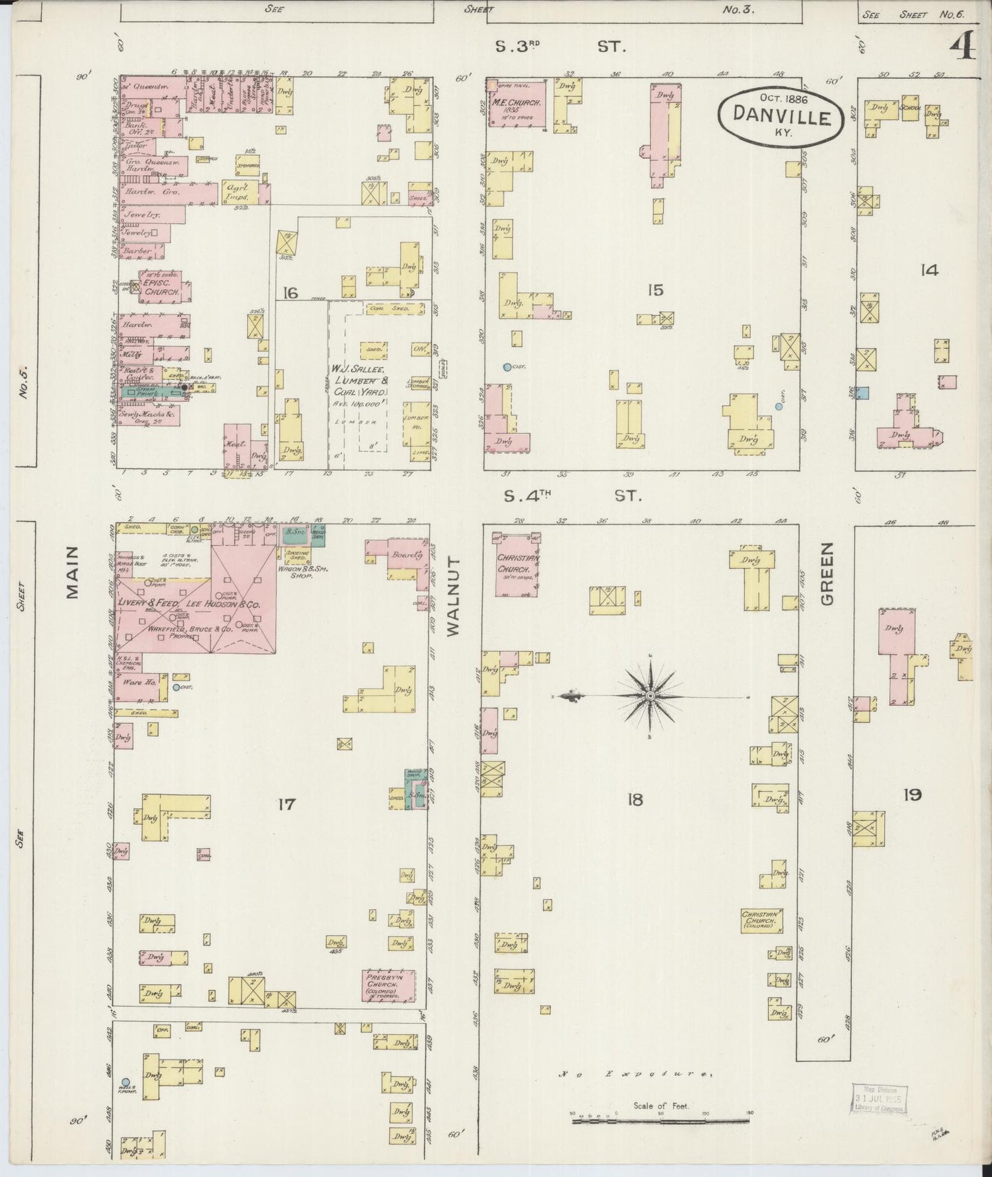 Sanborn Fire Insurance Map from Danville, Boyle County, Kentucky (1886), Sheet #0004 - Complete Map Set gallery image, historic Sanborn map, vintage wall art, Kentucky Kentucky