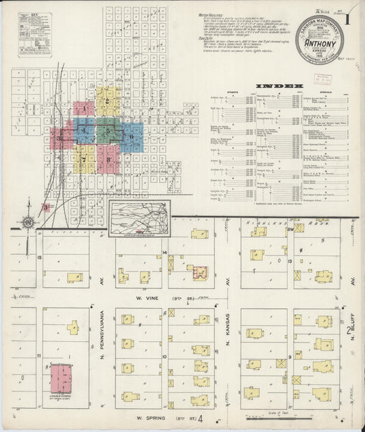 Sanborn Fire Insurance Map from Anthony, Harper County, Kansas (1915), Sheet #0001 - Historic Sanborn Fire Insurance Map Print, vintage old map wall art, antique decor, genealogy gift, Kansas Kansas map