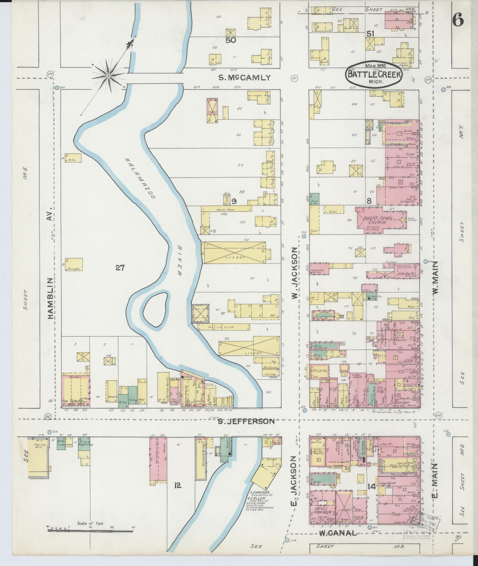 Sanborn Fire Insurance Map from Battle Creek, Calhoun County, Michigan (1892), Sheet #0006 - Complete Map Set gallery image, historic Sanborn map, vintage wall art, Michigan Michigan