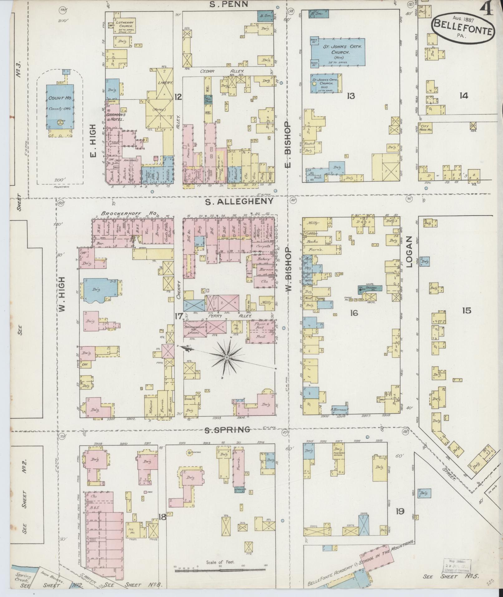 Sanborn Fire Insurance Map from Bellefonte, Centre County, Pennsylvania (1887), Sheet #0004 - Historic Sanborn Fire Insurance Map Print, vintage old map wall art, antique decor, genealogy gift, Pennsylvania Pennsylvania map