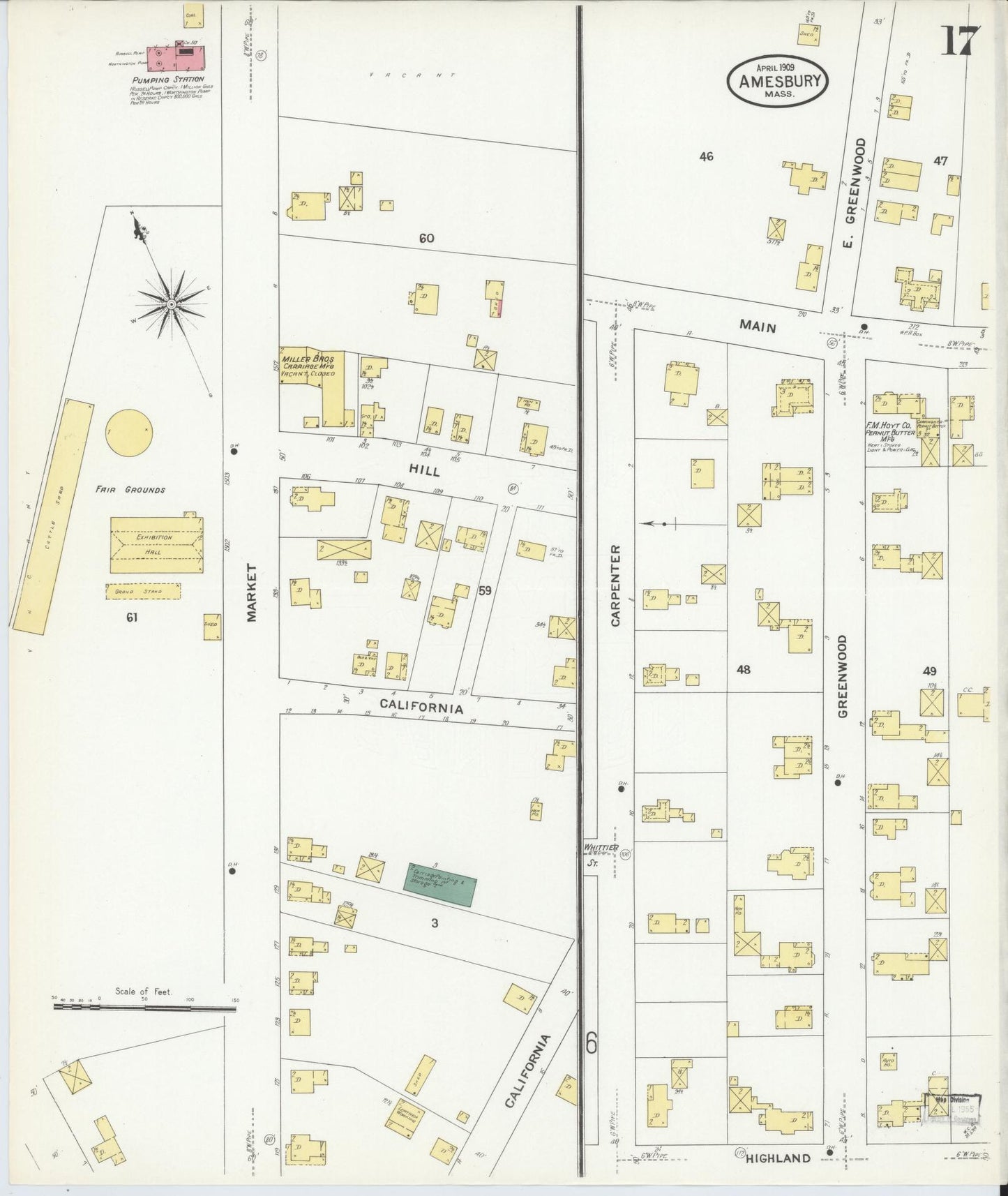 Sanborn Fire Insurance Map from Amesbury, Essex County, Massachusetts (1909), Sheet #0017 - Historic Sanborn Fire Insurance Map Print, vintage old map wall art, antique decor, genealogy gift, Massachusetts Massachusetts map