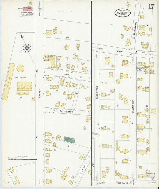 Sanborn Fire Insurance Map from Amesbury, Essex County, Massachusetts (1909), Sheet #0017 - Historic Sanborn Fire Insurance Map Print, vintage old map wall art, antique decor, genealogy gift, Massachusetts Massachusetts map