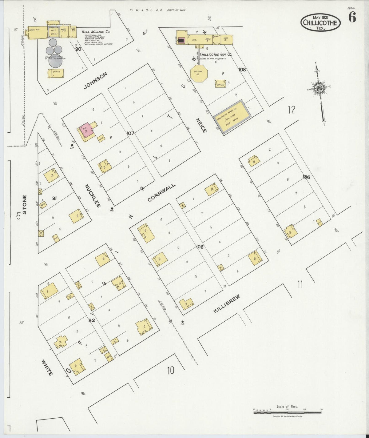 Sanborn Fire Insurance Map from Chillicothe, Hardeman County, Texas (1921), Sheet #0006 - Complete Map Set gallery image, historic Sanborn map, vintage wall art, Texas Texas