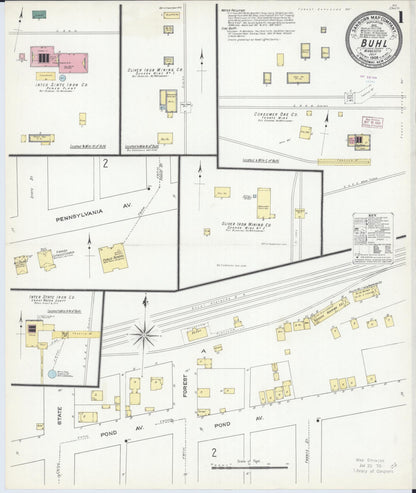 Sanborn Fire Insurance Map from Buhl, Saint Louis County, Minnesota (1909), Sheet #0001 - Historic Sanborn Fire Insurance Map Print, vintage old map wall art, antique decor, genealogy gift, Minnesota Minnesota map