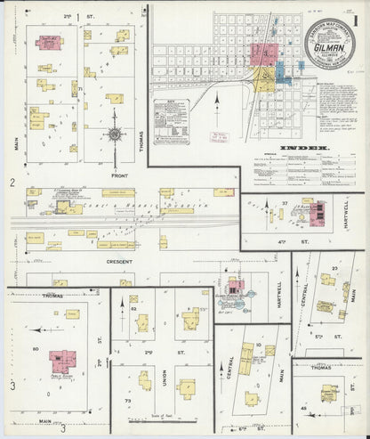 Sanborn Fire Insurance Map from Gilman, Iroquois County, Illinois (1911), Sheet #0001 - Complete Map Set gallery image, historic Sanborn map, vintage wall art, Illinois Illinois