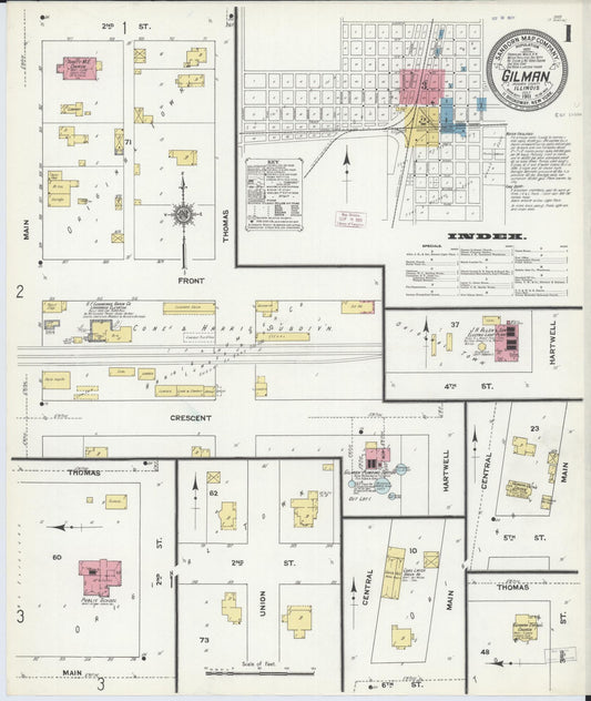 Sanborn Fire Insurance Map from Gilman, Iroquois County, Illinois (1911), Sheet #0001 - Complete Map Set gallery image, historic Sanborn map, vintage wall art, Illinois Illinois