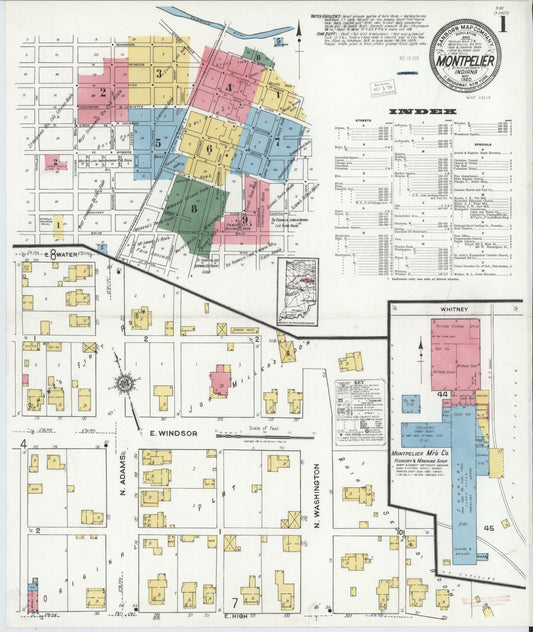 Sanborn Fire Insurance Map from Montpelier, Blackford County, Indiana (1920), Sheet #0001 - Complete Map Set gallery image, historic Sanborn map, vintage wall art, Indiana Indiana