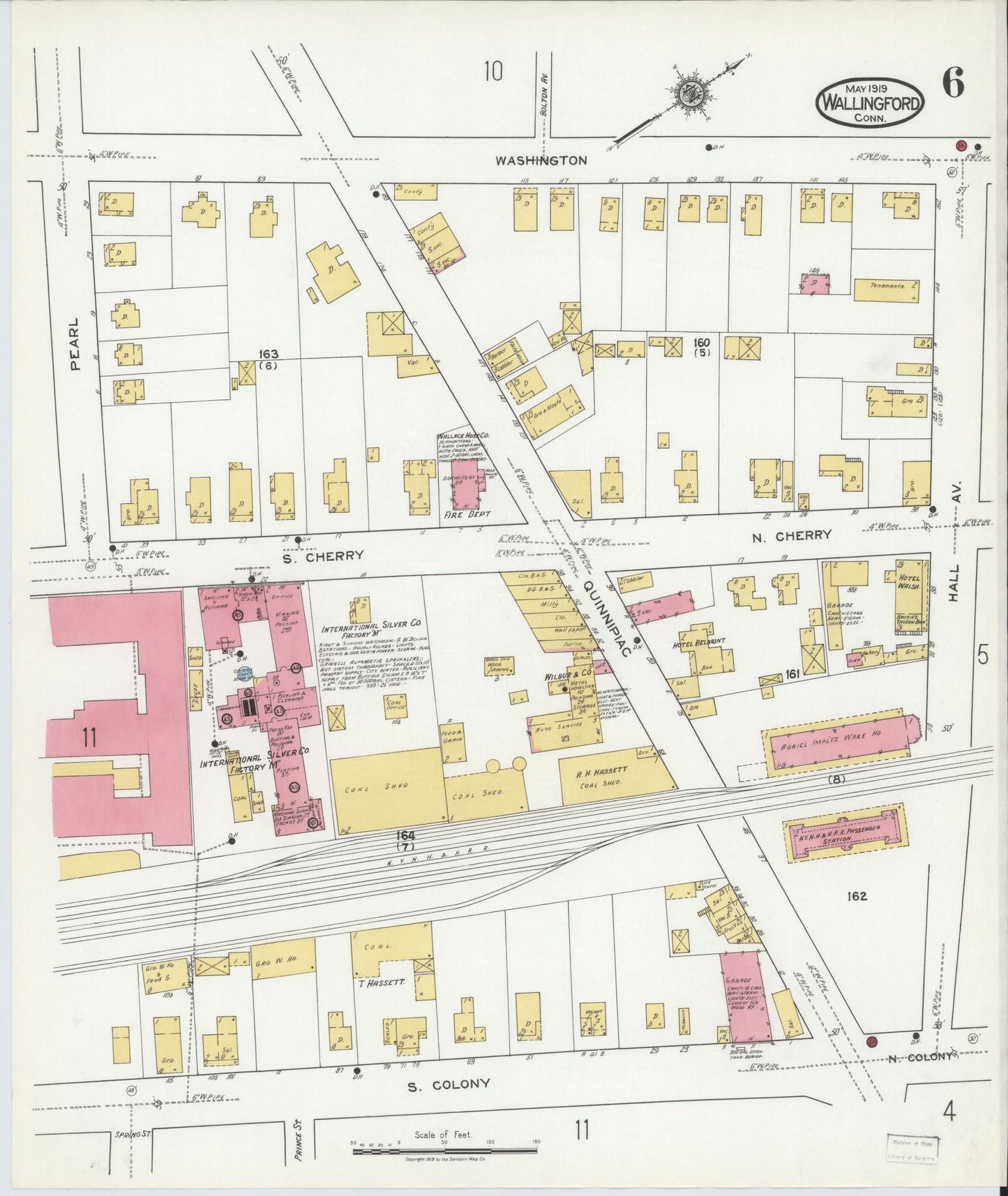 Sanborn Fire Insurance Map from Wallingford, New Haven County, Connecticut (1919), Sheet #0006 - Complete Map Set gallery image, historic Sanborn map, vintage wall art, Connecticut Connecticut