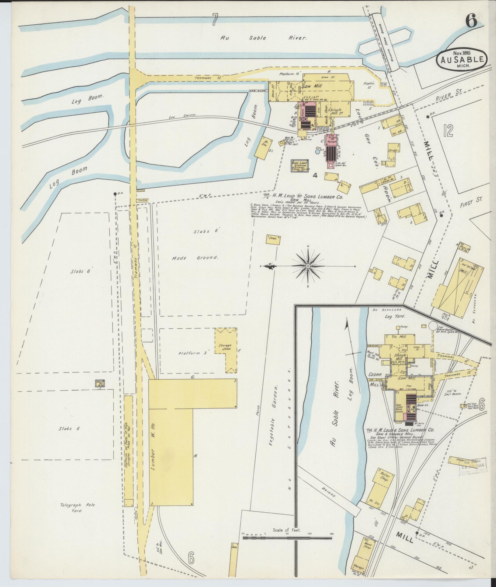 Sanborn Fire Insurance Map from Oscoda, Iosco County, Michigan (1895), Sheet #0006 - Historic Sanborn Fire Insurance Map Print, vintage old map wall art, antique decor, genealogy gift, Michigan Michigan map