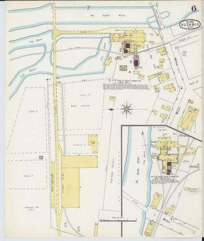 Sanborn Fire Insurance Map from Oscoda, Iosco County, Michigan (1895), Sheet #0006 - Historic Sanborn Fire Insurance Map Print, vintage old map wall art, antique decor, genealogy gift, Michigan Michigan map