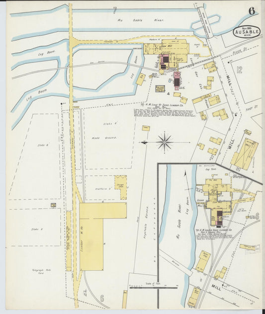 Sanborn Fire Insurance Map from Oscoda, Iosco County, Michigan (1895), Sheet #0006 - Historic Sanborn Fire Insurance Map Print, vintage old map wall art, antique decor, genealogy gift, Michigan Michigan map