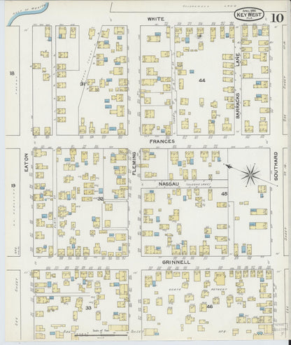 Sanborn Fire Insurance Map from Key West, Monroe County, Florida (1892), Sheet #0010 - Complete Map Set gallery image, historic Sanborn map, vintage wall art, Florida Florida
