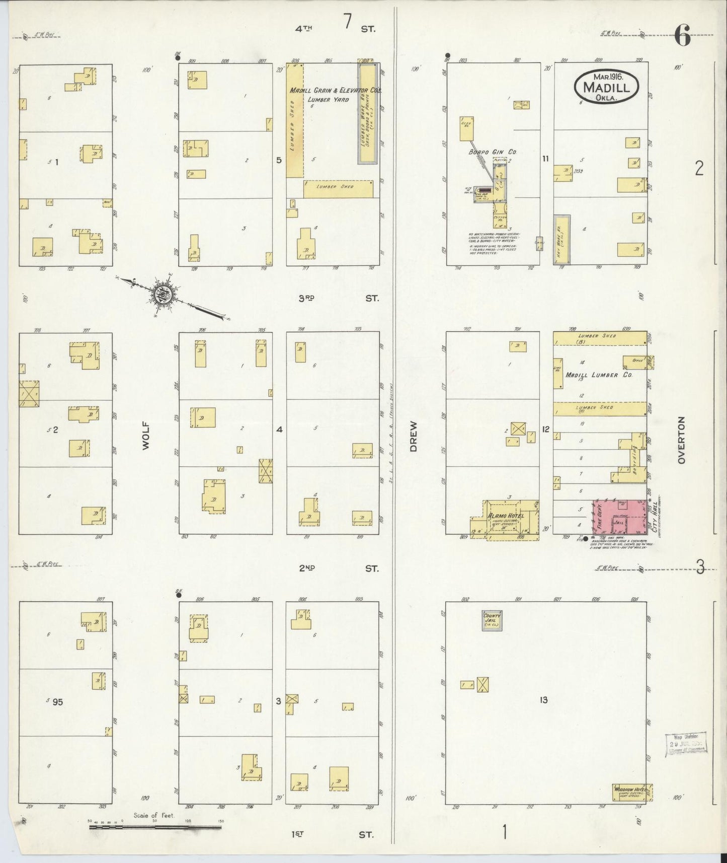 Sanborn Fire Insurance Map from Madill, Marshall County, Oklahoma (1916), Sheet #0006 - Complete Map Set gallery image, historic Sanborn map, vintage wall art, Oklahoma Oklahoma