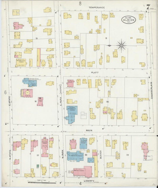 Sanborn Fire Insurance Map from Albion, Orleans County, New York (1905), Sheet #0007 - Historic Sanborn Fire Insurance Map Print, vintage old map wall art, antique decor, genealogy gift, New York New York map