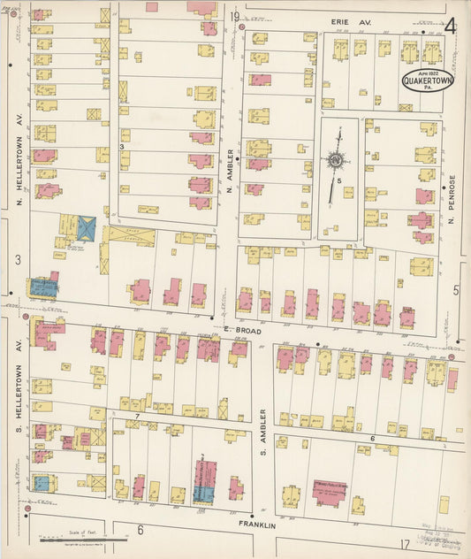 Sanborn Fire Insurance Map from Quakertown, Bucks County, Pennsylvania (1922), Sheet #0004 - Historic Sanborn Fire Insurance Map Print, vintage old map wall art, antique decor, genealogy gift, Pennsylvania Pennsylvania map