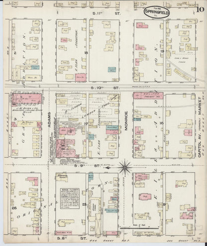 Sanborn Fire Insurance Map from Springfield, Sangamon County, Illinois (1884), Sheet #0010 - Complete Map Set gallery image, historic Sanborn map, vintage wall art, Illinois Illinois