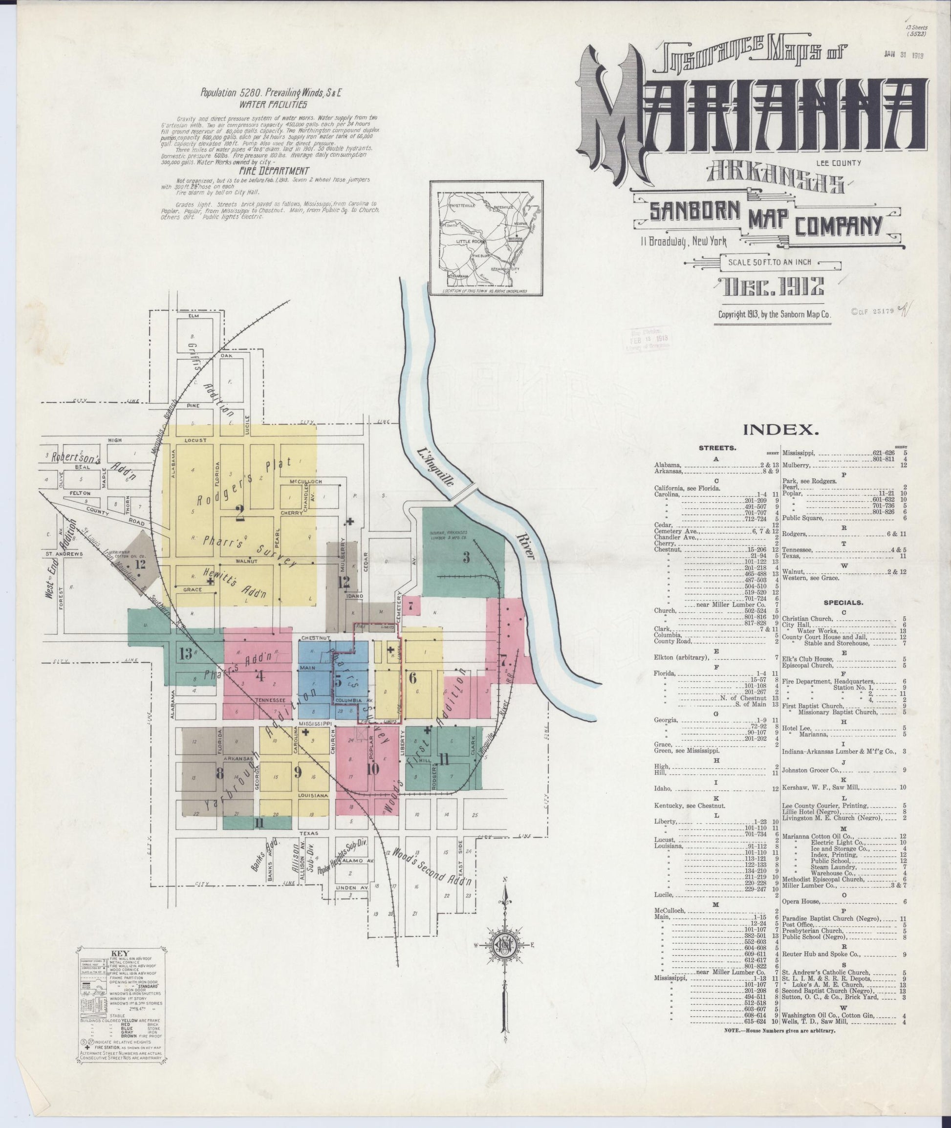 Sanborn Fire Insurance Map from Marianna, Lee County, Arkansas (1912), Sheet #0001 - Historic Sanborn Fire Insurance Map Print, vintage old map wall art, antique decor, genealogy gift, Arkansas Arkansas map
