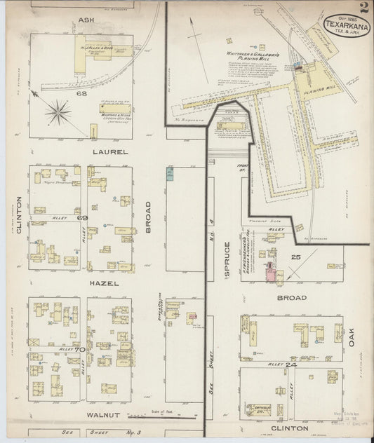 Sanborn Fire Insurance Map from Texarkana, Bowie County, Texas (1885), Sheet #0002 - Historic Sanborn Fire Insurance Map Print, vintage old map wall art, antique decor, genealogy gift, Texas Texas map