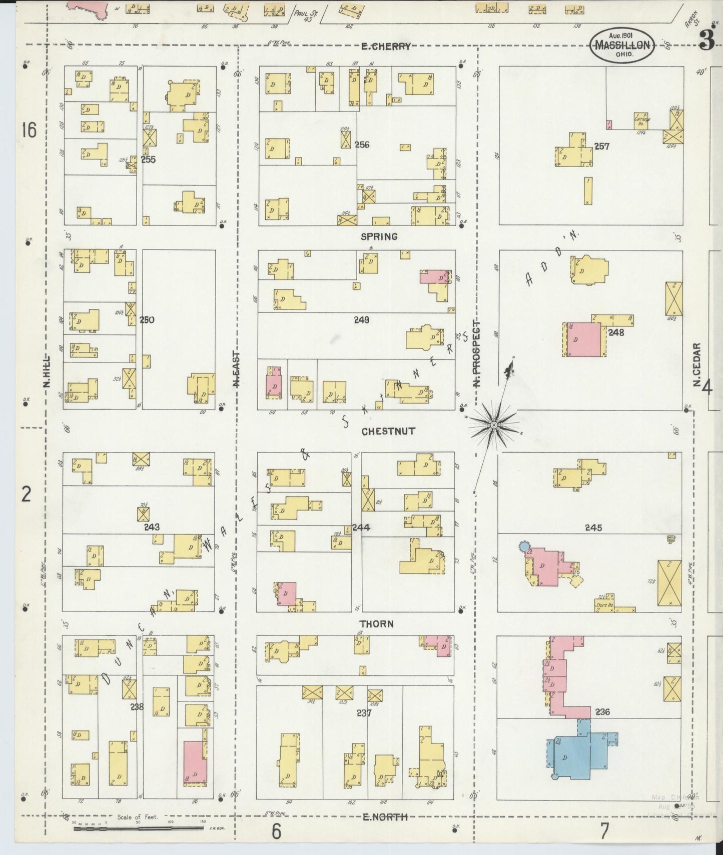 Sanborn Fire Insurance Map from Massillon, Stark County, Ohio (1901), Sheet #0003 - Historic Sanborn Fire Insurance Map Print, vintage old map wall art, antique decor, genealogy gift, Ohio Ohio map