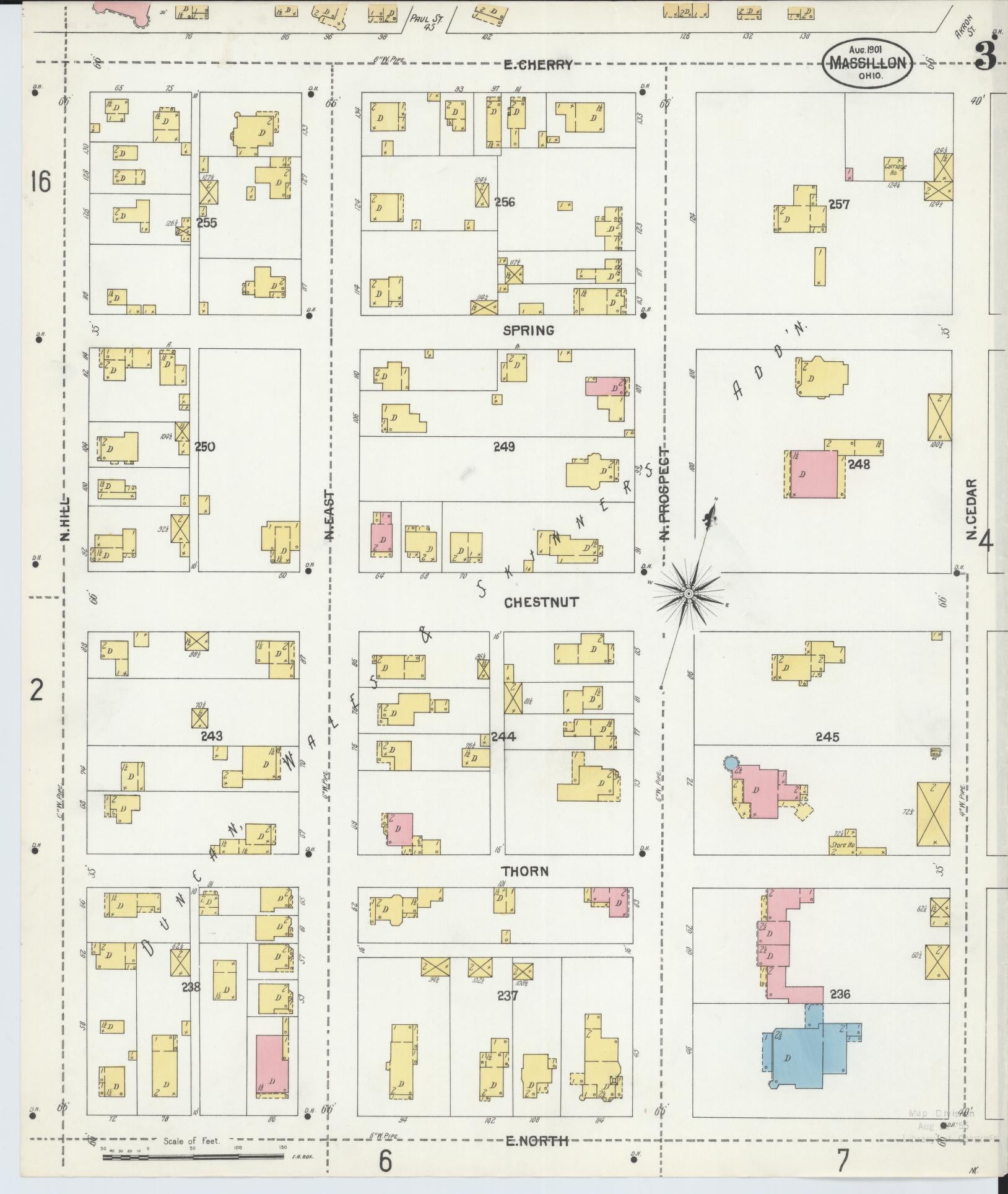 Sanborn Fire Insurance Map from Massillon, Stark County, Ohio (1901), Sheet #0003 - Historic Sanborn Fire Insurance Map Print, vintage old map wall art, antique decor, genealogy gift, Ohio Ohio map