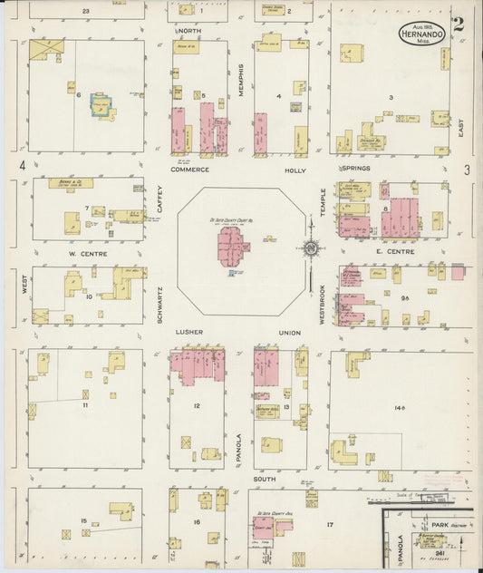 Sanborn Fire Insurance Map from Hernando, De Soto County, Mississippi (1915), Sheet #0002 - Historic Sanborn Fire Insurance Map Print, vintage old map wall art, antique decor, genealogy gift, Mississippi Mississippi map