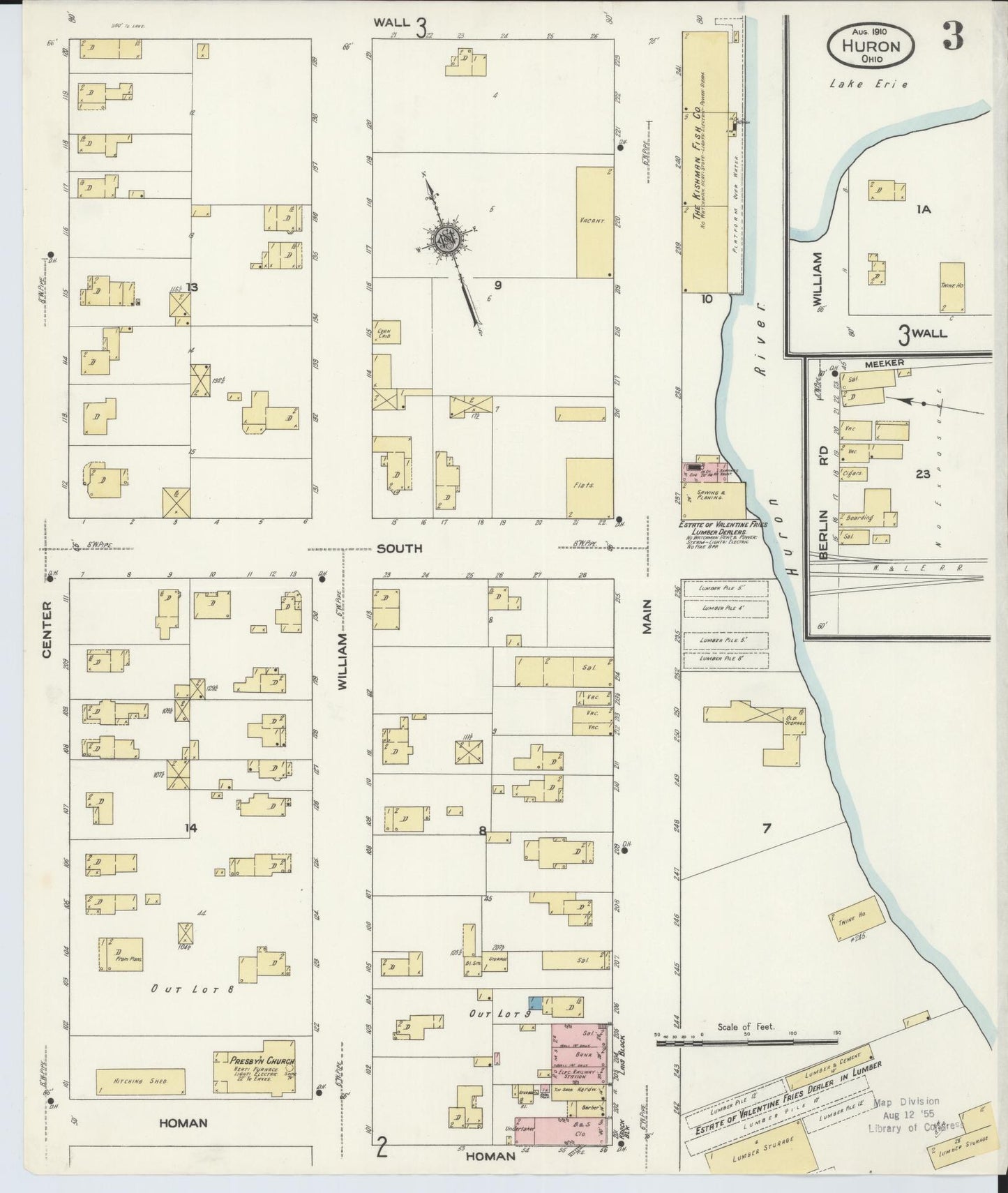 Sanborn Fire Insurance Map from Huron, Erie County, Ohio (1910), Sheet #0003 - Historic Sanborn Fire Insurance Map Print, vintage old map wall art, antique decor, genealogy gift, Ohio Ohio map