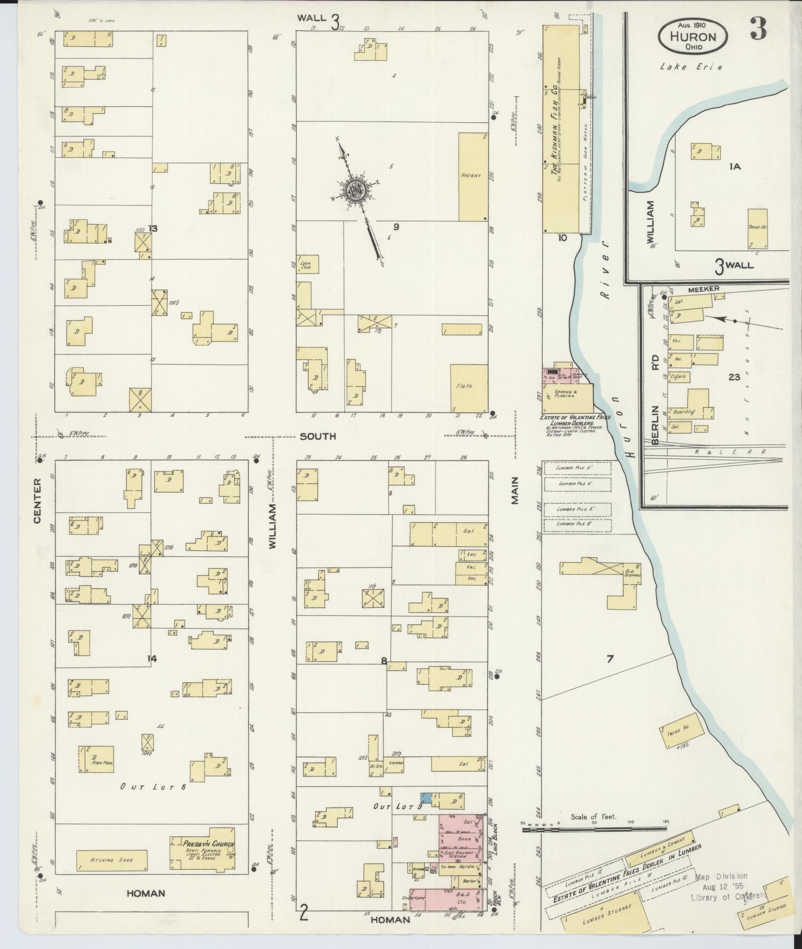 Sanborn Fire Insurance Map from Huron, Erie County, Ohio (1910), Sheet #0003 - Historic Sanborn Fire Insurance Map Print, vintage old map wall art, antique decor, genealogy gift, Ohio Ohio map