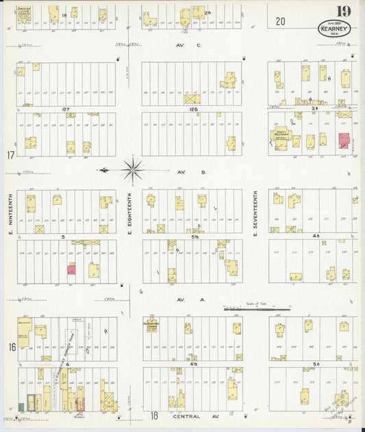 Sanborn Fire Insurance Map from Kearney, Buffalo County, Nebraska (1909), Sheet #0019 - Historic Sanborn Fire Insurance Map Print, vintage old map wall art, antique decor, genealogy gift, Nebraska Nebraska map