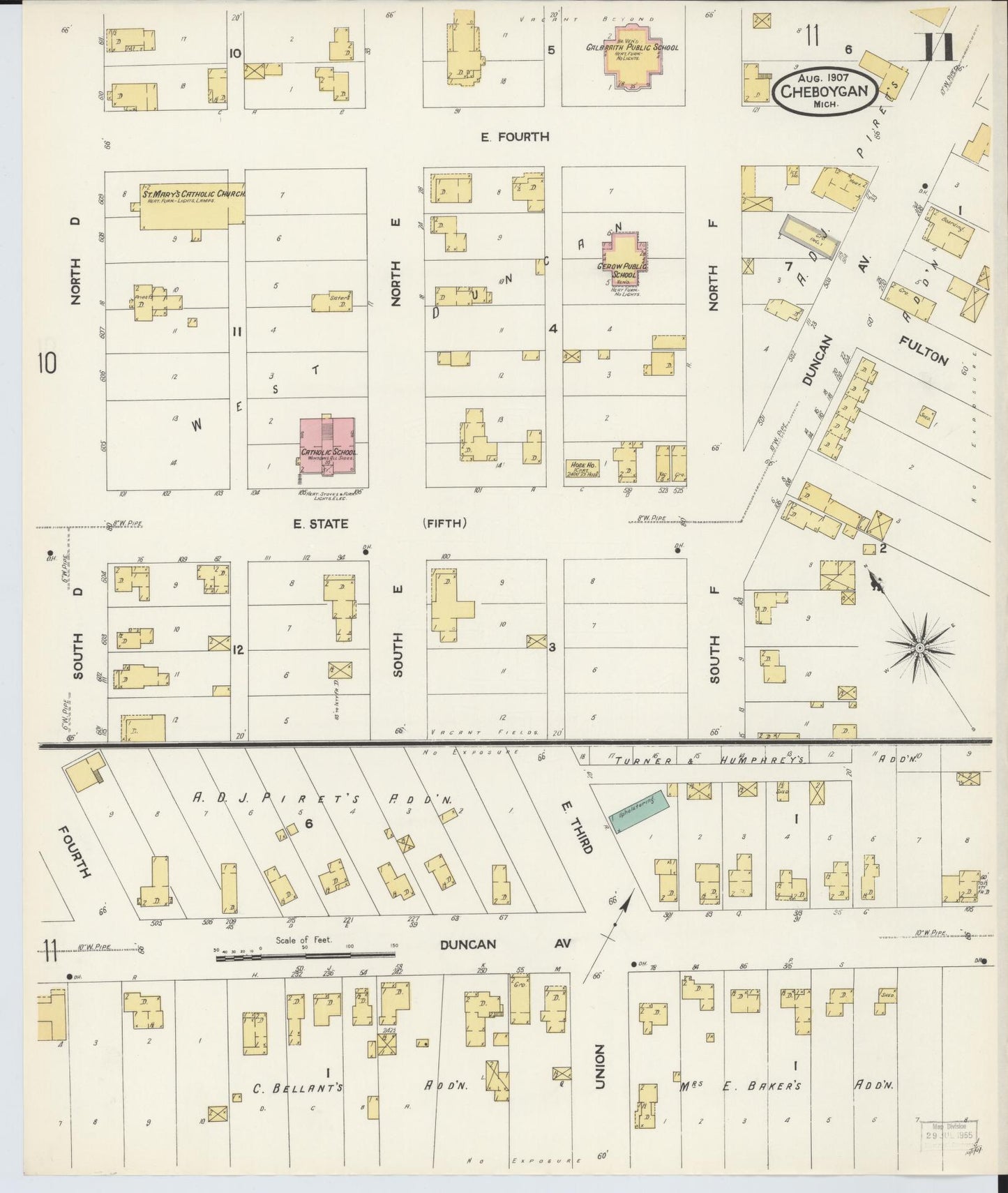 Sanborn Fire Insurance Map from Cheboygan, Cheboygan County, Michigan (1907), Sheet #0011 - Complete Map Set gallery image, historic Sanborn map, vintage wall art, Michigan Michigan