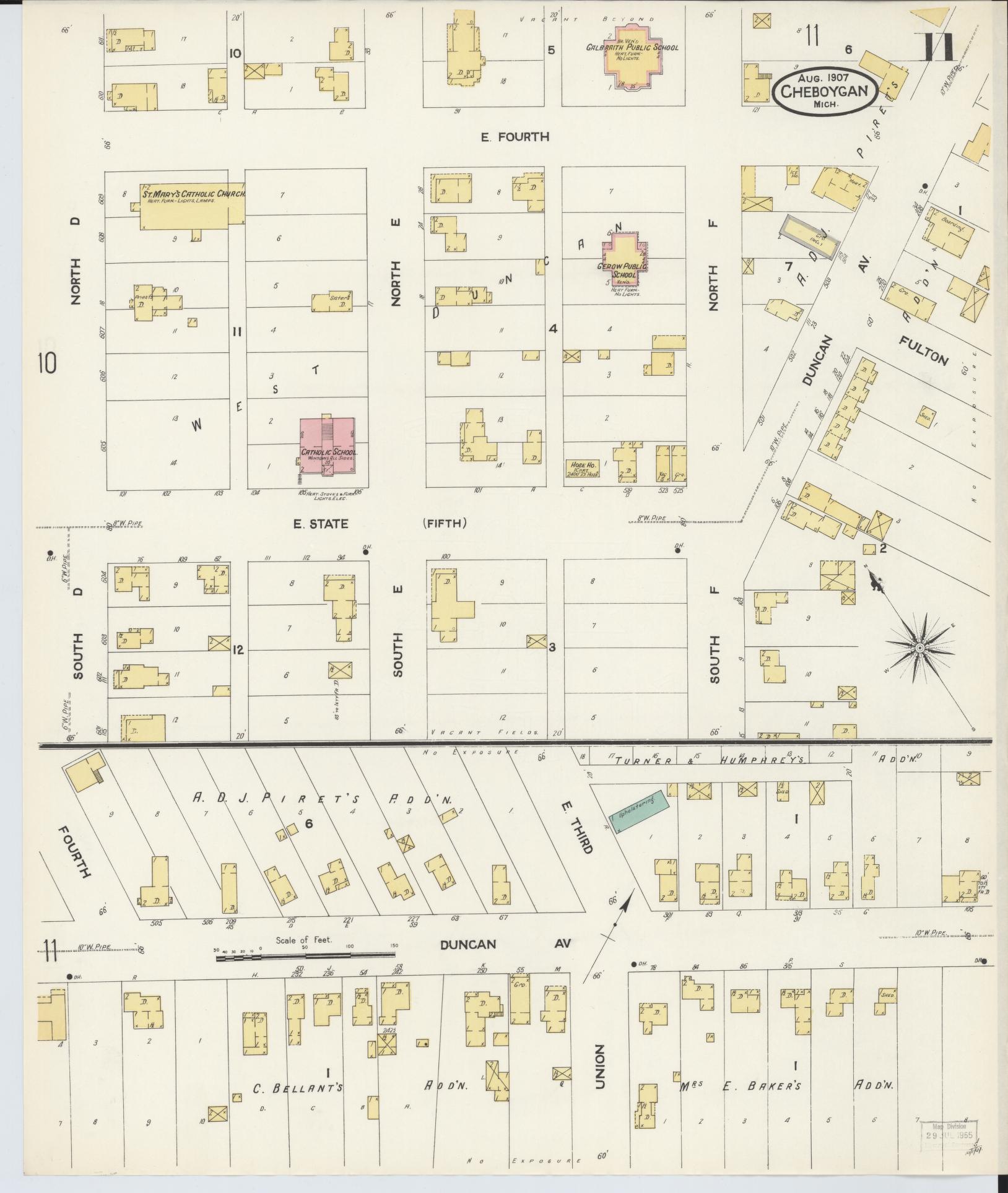 Sanborn Fire Insurance Map from Cheboygan, Cheboygan County, Michigan (1907), Sheet #0011 - Complete Map Set gallery image, historic Sanborn map, vintage wall art, Michigan Michigan