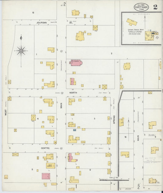 Sanborn Fire Insurance Map from Carthage, Smith County, Tennessee (1903), Sheet #0002 - Historic Sanborn Fire Insurance Map Print, vintage old map wall art, antique decor, genealogy gift, Tennessee Tennessee map
