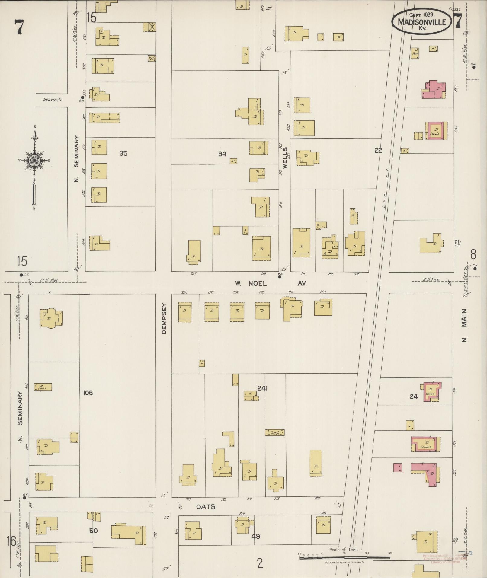 Sanborn Fire Insurance Map from Madisonville, Hopkins County, Kentucky (1923), Sheet #0007 - Historic Sanborn Fire Insurance Map Print, vintage old map wall art, antique decor, genealogy gift, Kentucky Kentucky map