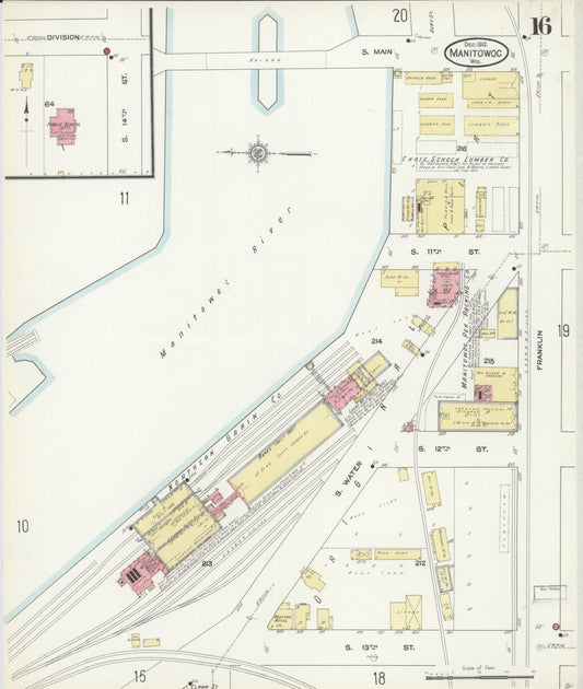 Sanborn Fire Insurance Map from Manitowoc, Manitowoc County, Wisconsin (1912), Sheet #0016 - Historic Sanborn Fire Insurance Map Print, vintage old map wall art, antique decor, genealogy gift, Wisconsin Wisconsin map