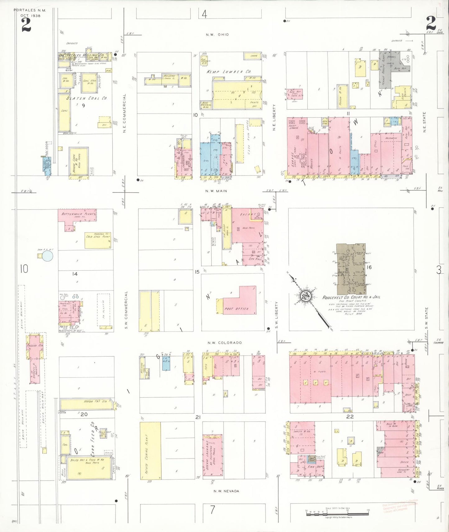 Sanborn Fire Insurance Map from Portales, Roosevelt County, New Mexico (1938), Sheet #0002 - Complete Map Set gallery image, historic Sanborn map, vintage wall art, New Mexico New Mexico