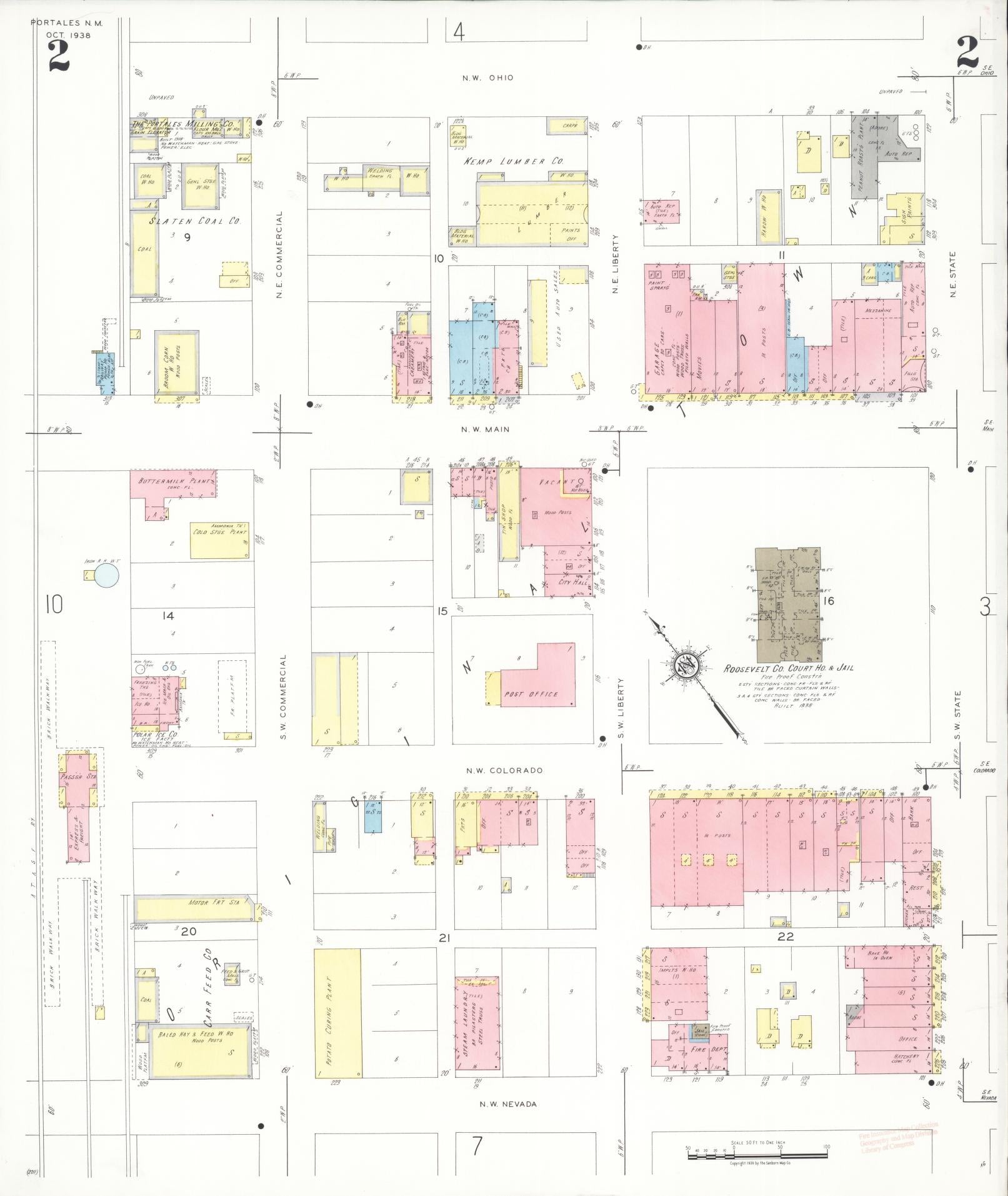 Sanborn Fire Insurance Map from Portales, Roosevelt County, New Mexico (1938), Sheet #0002 - Complete Map Set gallery image, historic Sanborn map, vintage wall art, New Mexico New Mexico