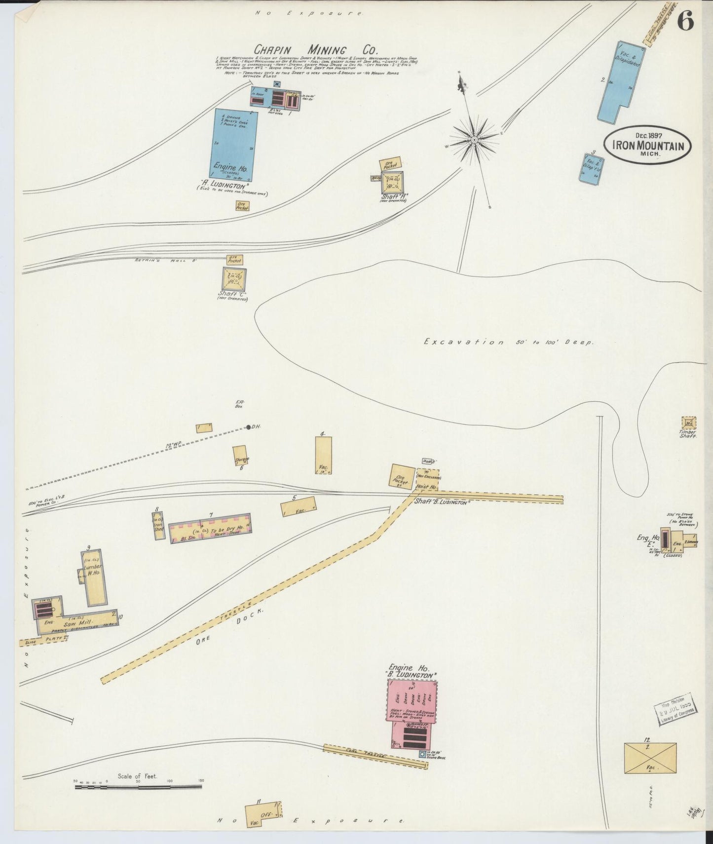 Sanborn Fire Insurance Map from Iron Mountain, Dickinson County, Michigan (1897), Sheet #0006 - Complete Map Set gallery image, historic Sanborn map, vintage wall art, Michigan Michigan