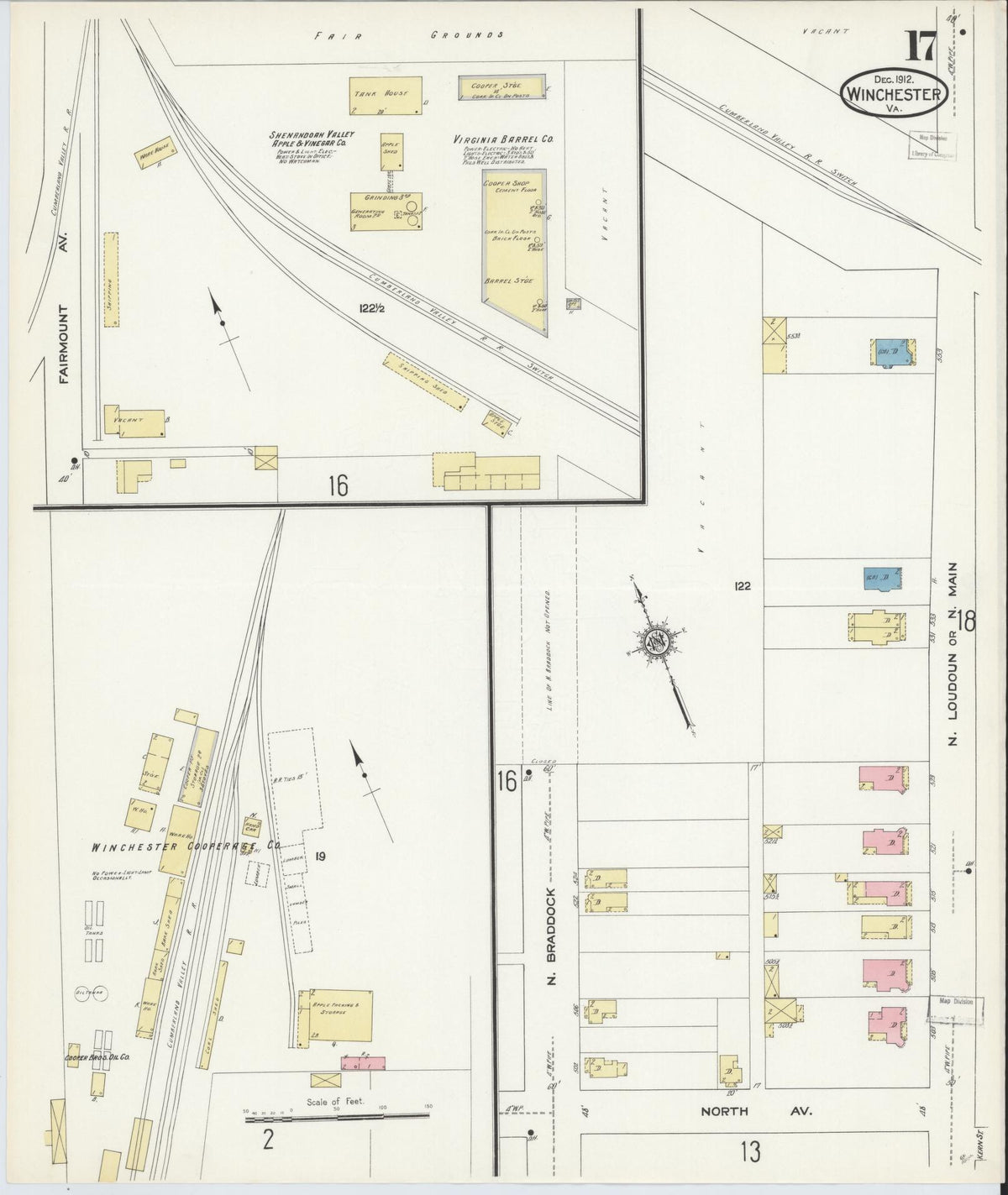 Sanborn Fire Insurance Map from Winchester, Independent Cities, Virginia (1912), Sheet #0017 - Complete Map Set gallery image, historic Sanborn map, vintage wall art, Virginia Virginia