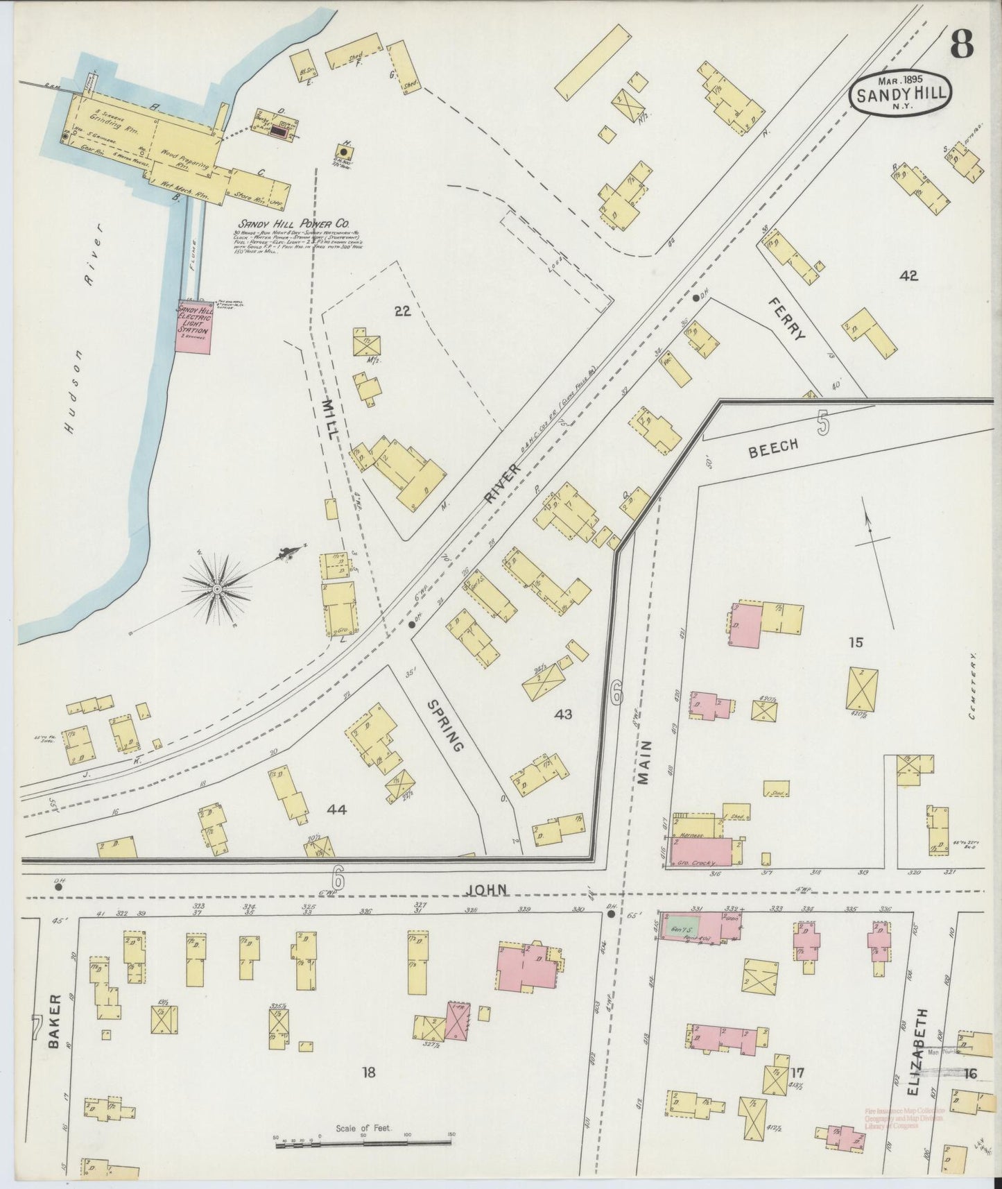 Sanborn Fire Insurance Map from Sandy Hill, Washington County, New York (1895), Sheet #0008 - Complete Map Set gallery image, historic Sanborn map, vintage wall art, New York New York