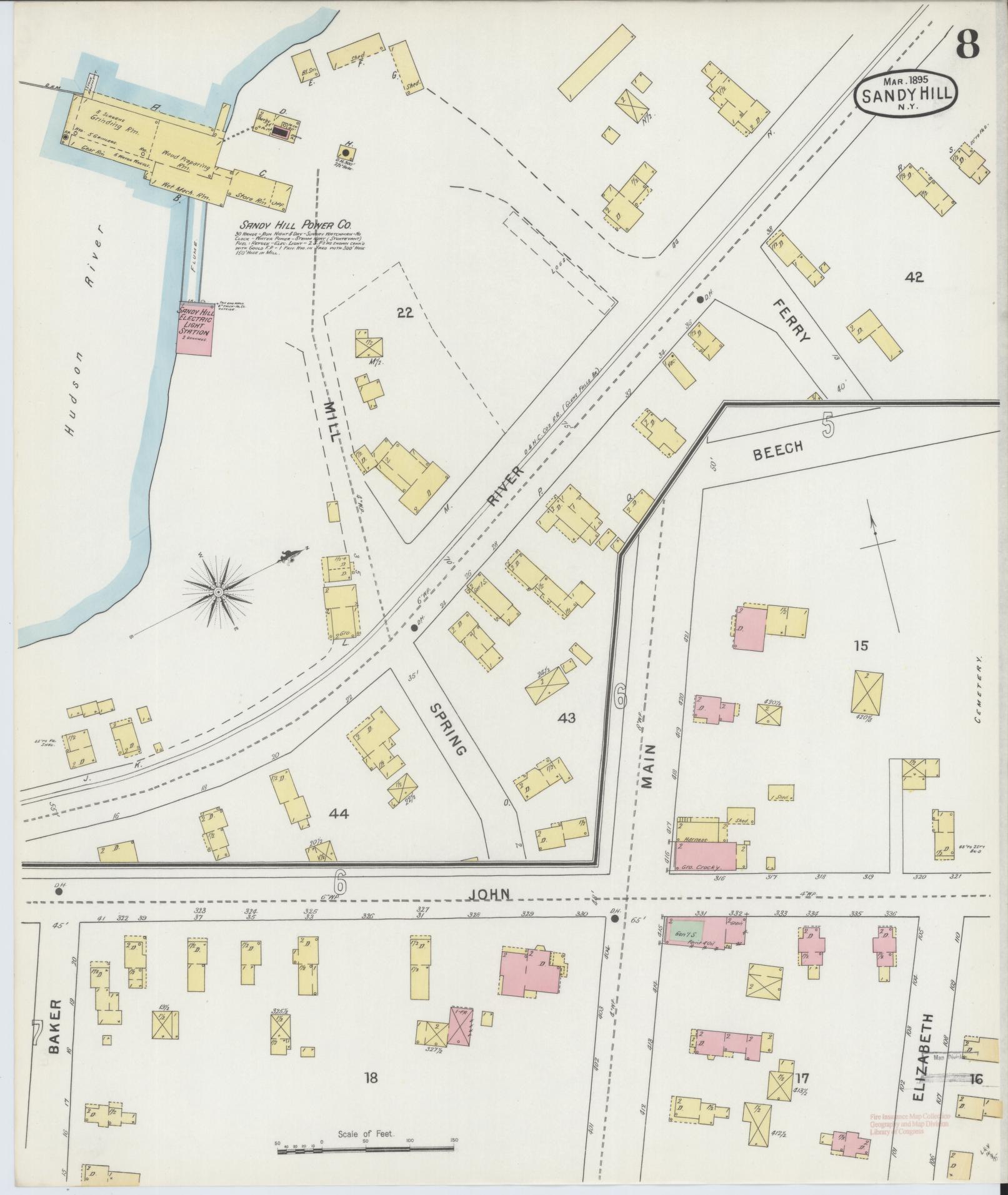 Sanborn Fire Insurance Map from Sandy Hill, Washington County, New York (1895), Sheet #0008 - Complete Map Set gallery image, historic Sanborn map, vintage wall art, New York New York