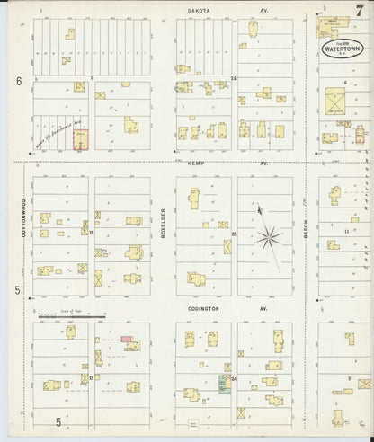 Sanborn Fire Insurance Map from Watertown, Codington County, South Dakota (1898), Sheet #0007 - Complete Map Set gallery image, historic Sanborn map, vintage wall art, South Dakota South Dakota