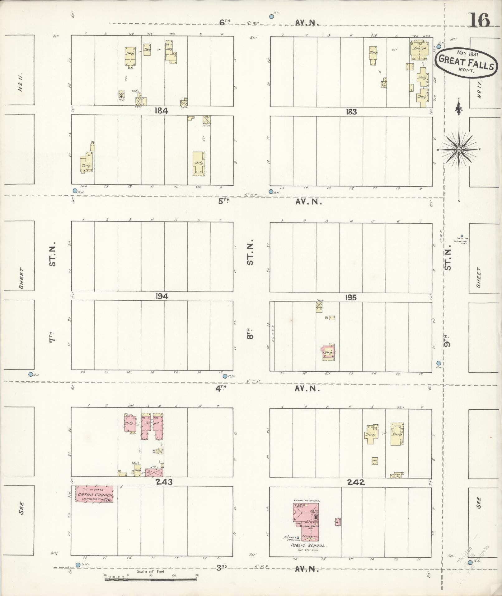 Sanborn Fire Insurance Map from Great Falls, Cascade County, Montana (1891), Sheet #0016 - Historic Sanborn Fire Insurance Map Print, vintage old map wall art, antique decor, genealogy gift, Montana Montana map