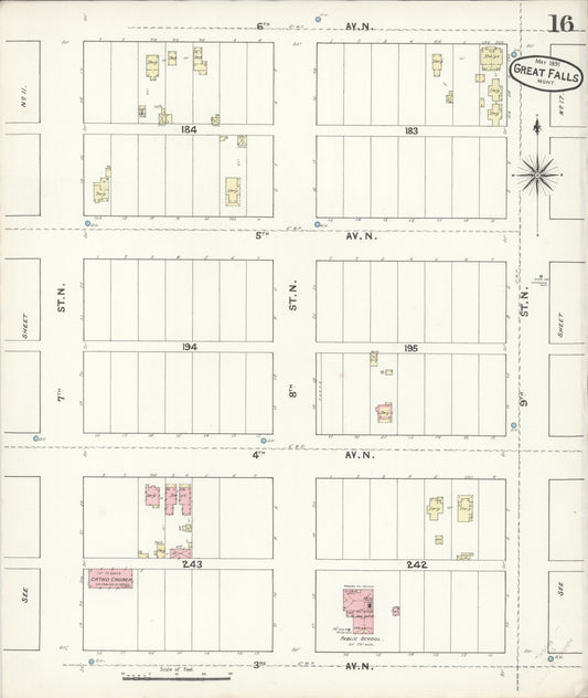 Sanborn Fire Insurance Map from Great Falls, Cascade County, Montana (1891), Sheet #0016 - Historic Sanborn Fire Insurance Map Print, vintage old map wall art, antique decor, genealogy gift, Montana Montana map