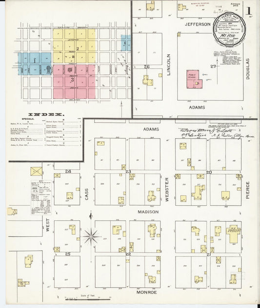 Sanborn Fire Insurance Map from Mount Ayr, Ringgold County, Iowa (1893), Sheet #0001 - Historic Sanborn Fire Insurance Map Print, vintage old map wall art