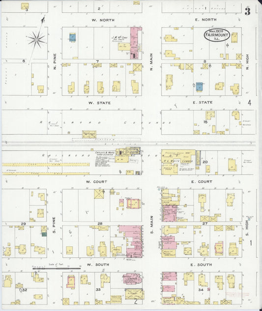 Sanborn Fire Insurance Map from Fairmount, Vermilion County, Illinois (1909), Sheet #0003 - Historic Sanborn Fire Insurance Map Print, vintage old map wall art, antique decor, genealogy gift, Illinois Illinois map