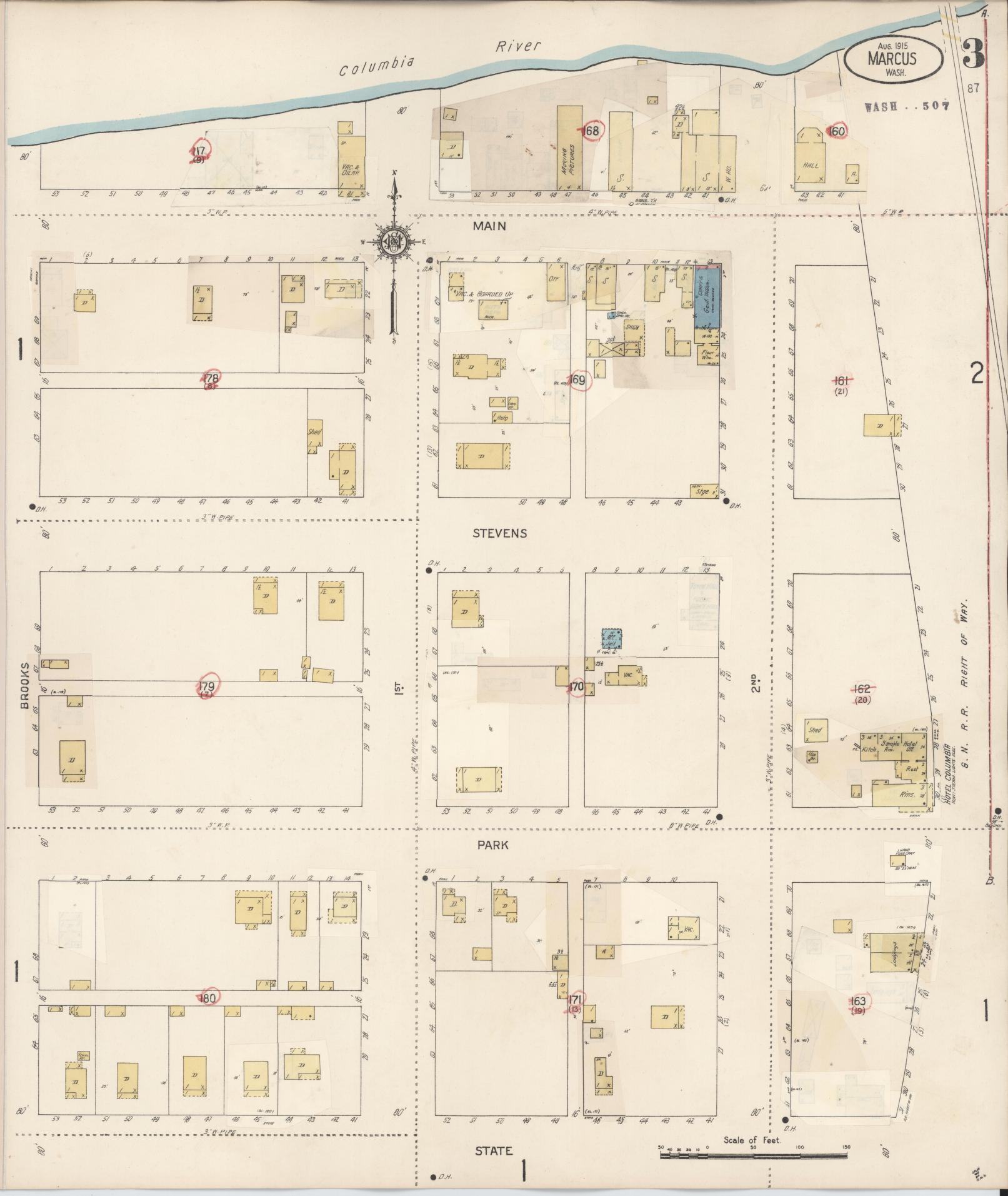 Sanborn Fire Insurance Map from Marcus, Stevens County, Washington (1932), Sheet #0003 - Complete Map Set gallery image, historic Sanborn map, vintage wall art, Washington Washington