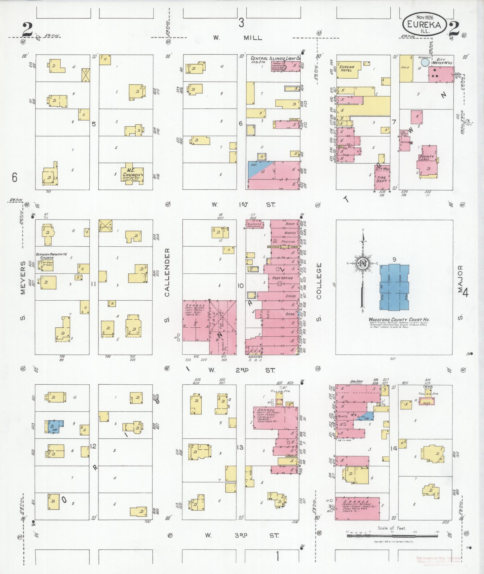 Sanborn Fire Insurance Map from Eureka, Woodford County, Illinois (1926), Sheet #0002 - Historic Sanborn Fire Insurance Map Print, vintage old map wall art, antique decor, genealogy gift, Illinois Illinois map